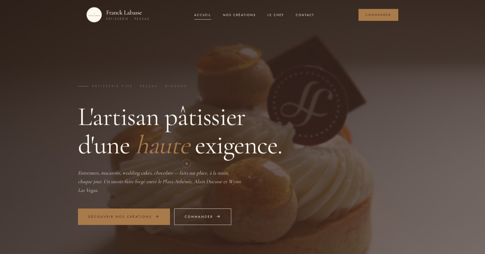 Screenshot du site Franck Labasse Pâtisserie