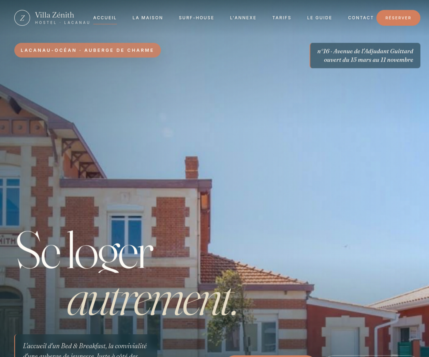 Screenshot du site Villa Zénith Hostel