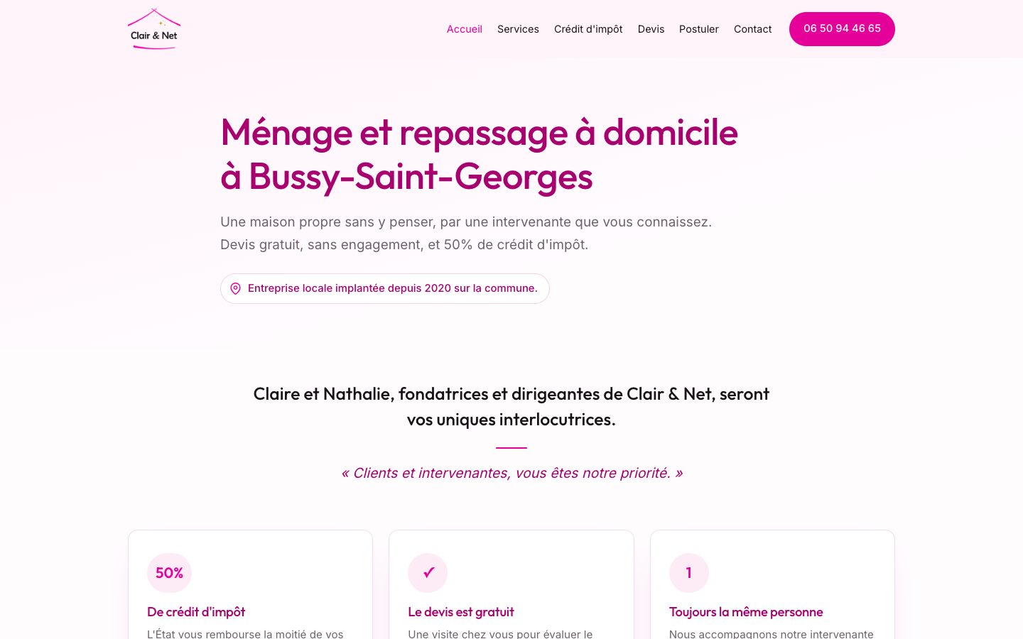 Site actuel Clair & Net refait par Vera Studio